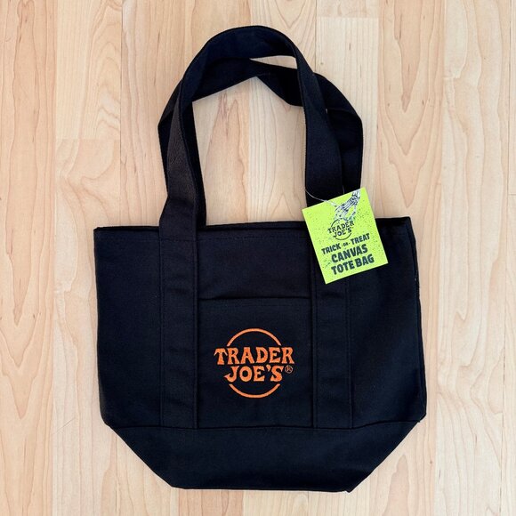 Trader Joe's Trick or Treat  Mini Canvas Tote Bag Halloween NWT - BLACK - Picture 1 of 1